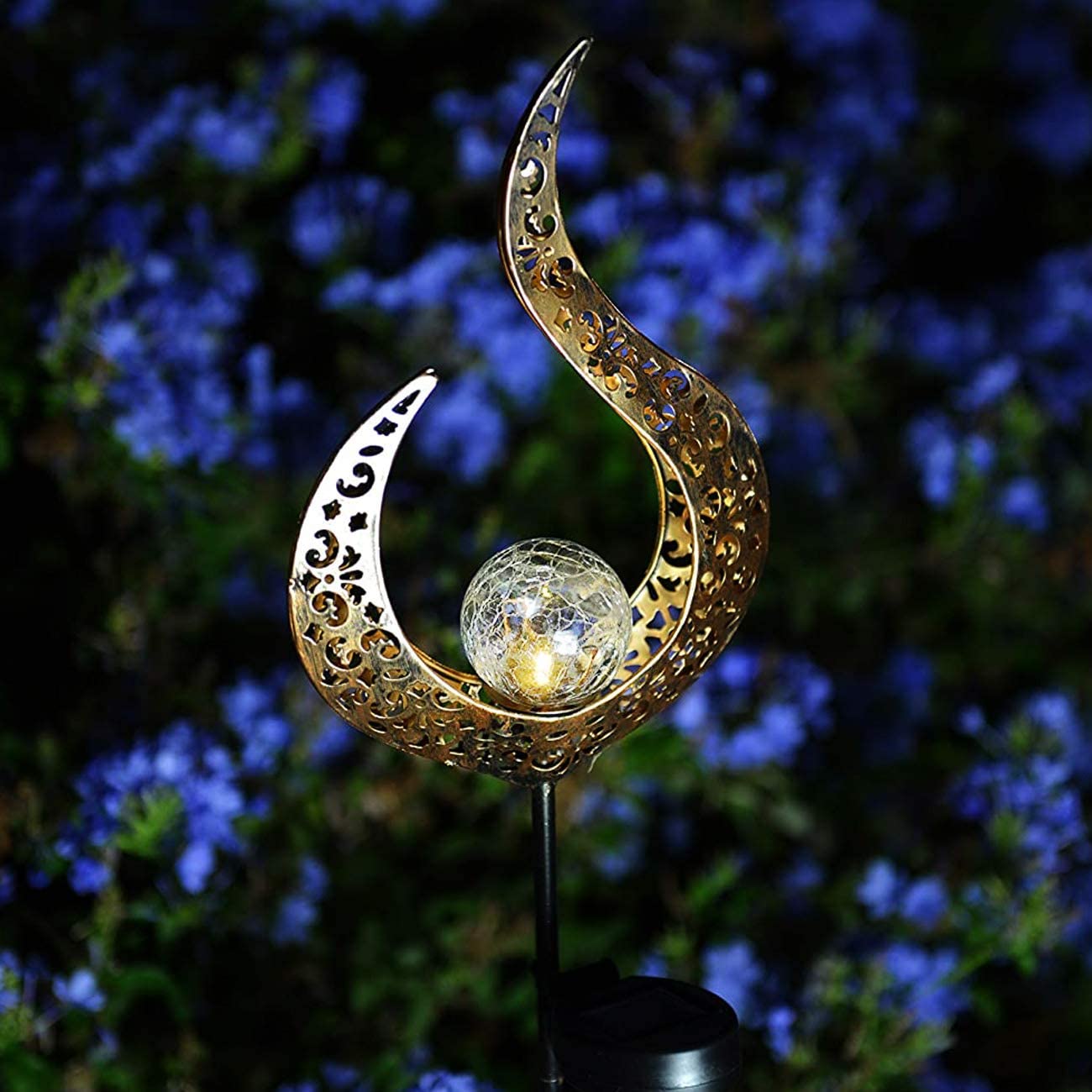 Decorative outdoor Solar light metal garden ornament with Crackle Glass Ball Garden Stake Garden Light