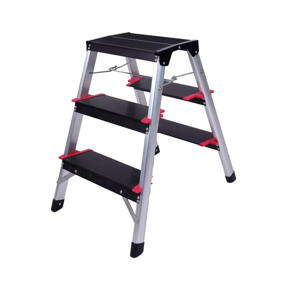 Modern Industrial Design 4-Step Folding Telescopic Aluminium Extension Ladder Custom Length Supermarket Use Certified EN131