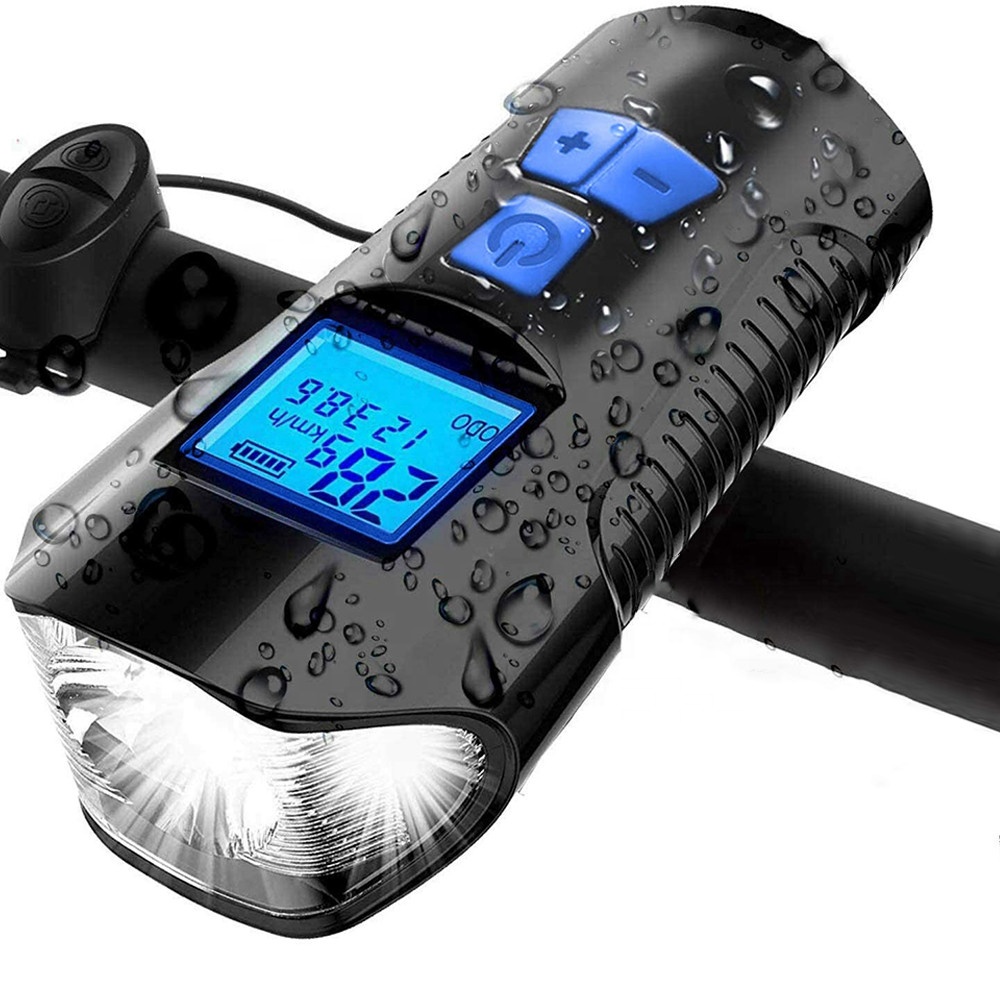 Good Quality Speed Meter Bicycle Front Light, Rechargeable Luz de Bicicleta Horn Headlight Led MTB Bike Lights With Speedometer