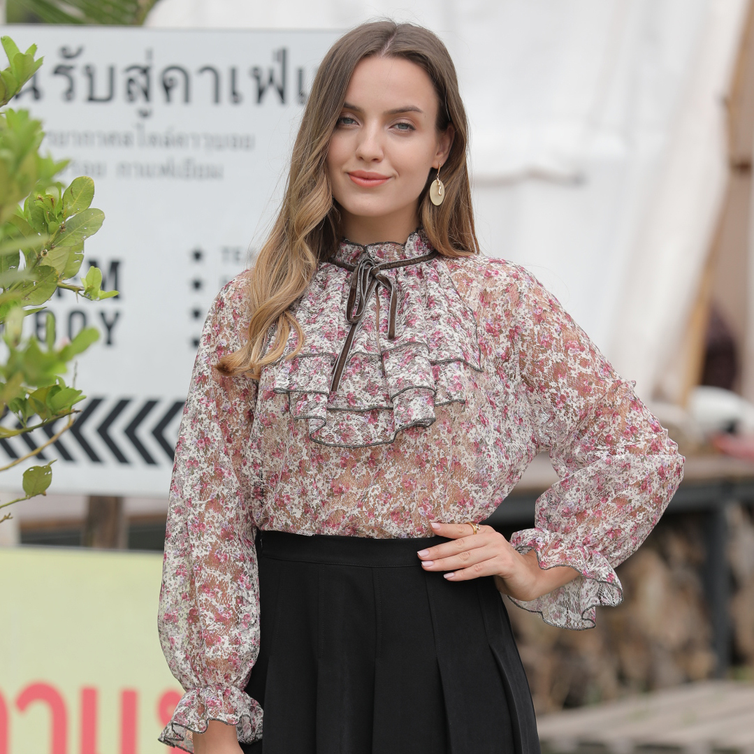 Stylish Clothing 2021 Tops Women Blouse Puff Floral
