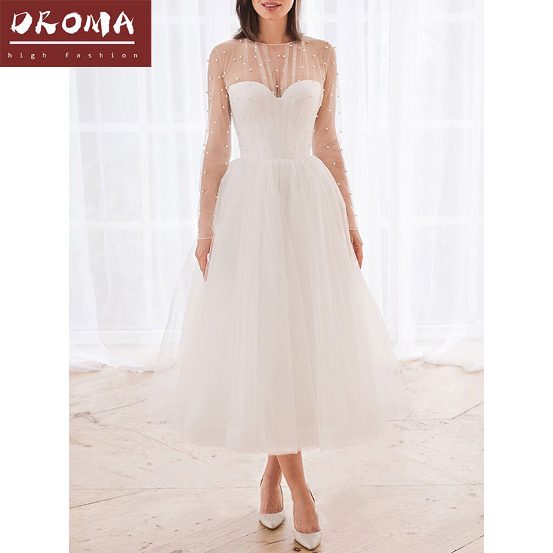 Droma 2021 European and American new design fashion sexy women weeding dress lace with pearl