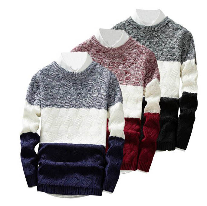 Fashion Striped Knitted Long Sleeve Basic Style Men Patchwok Pullover Knitted Sweater 2021