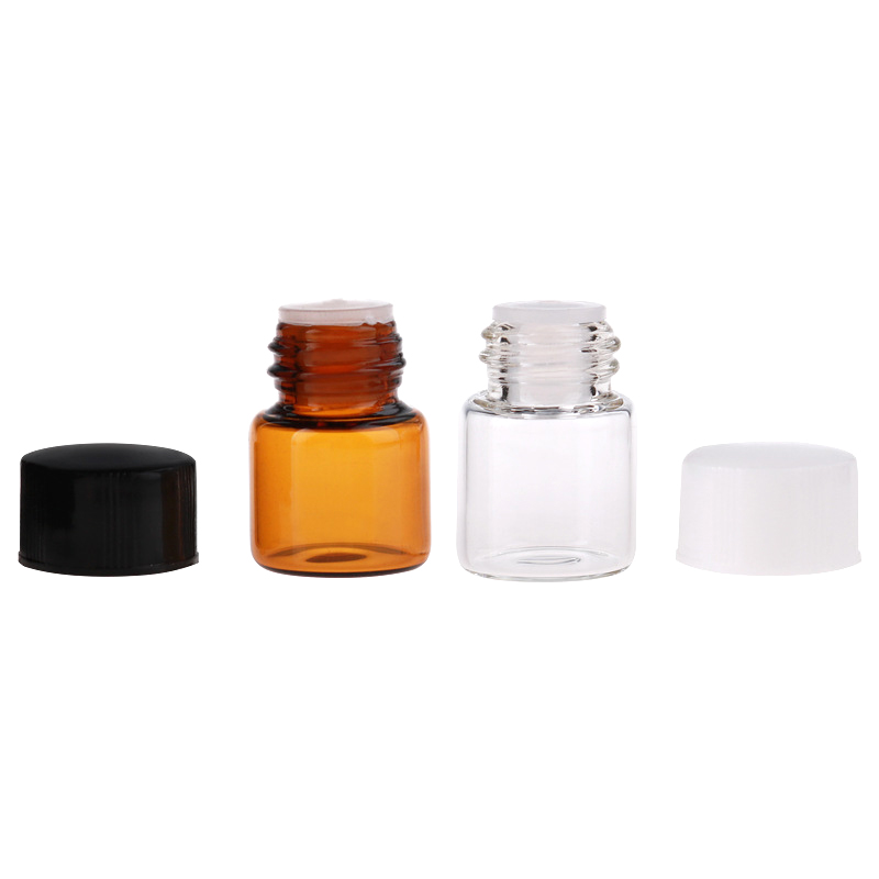 1ML Amber Glass Bottles Mini Essential Oil Vials Containers with Orifice Reducers and Black Lid for Aromatherapy Perfume