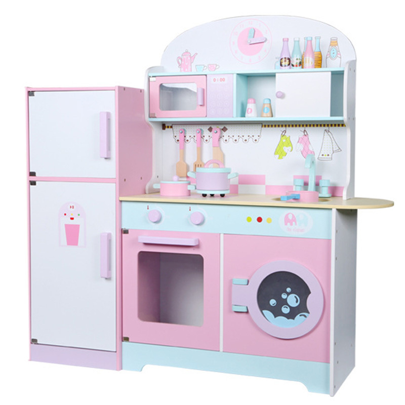 COMMIKI Wooden Toys Educational Refrigerator Kitchen Toy Wooden Kitchen For Children Modern Play Kitchen