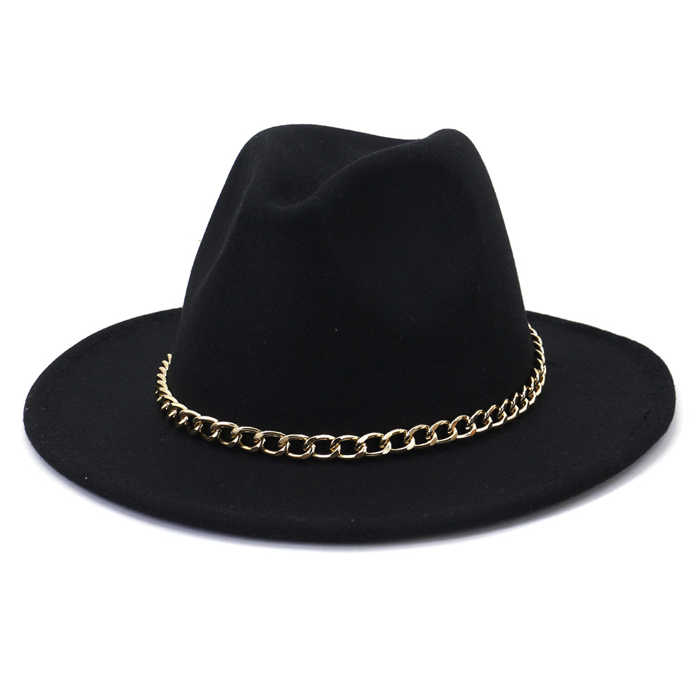 Wholesale Fall Fashion Fedora Hats Winter Wide Sombrero with Chain Decoration Hot Sale Women Wool Felt Wide Brim Fedora