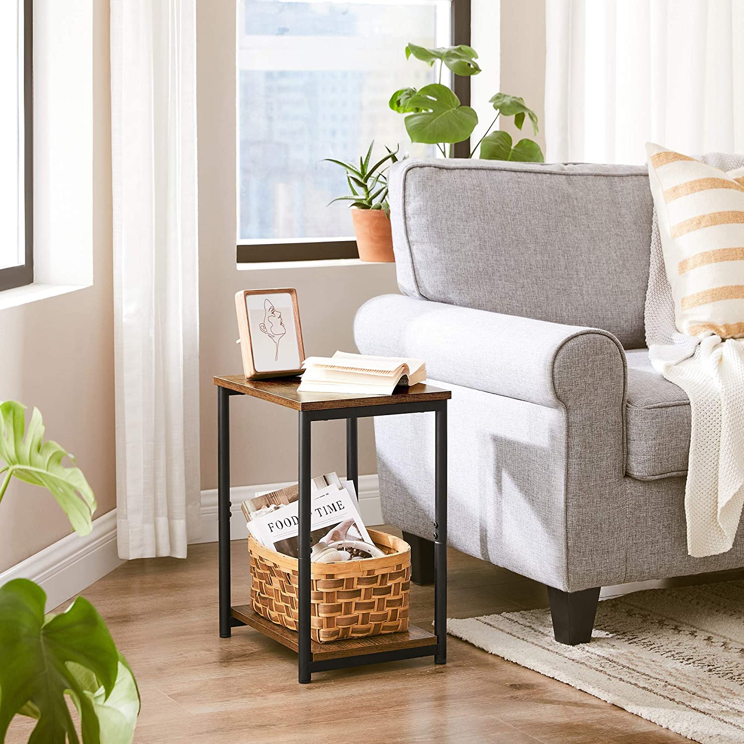OEM&ODM End Tables Side Tables with Storage Shelf Slim Night Tables Steel Frame, for Living Room, Study, Bedroom Industrial