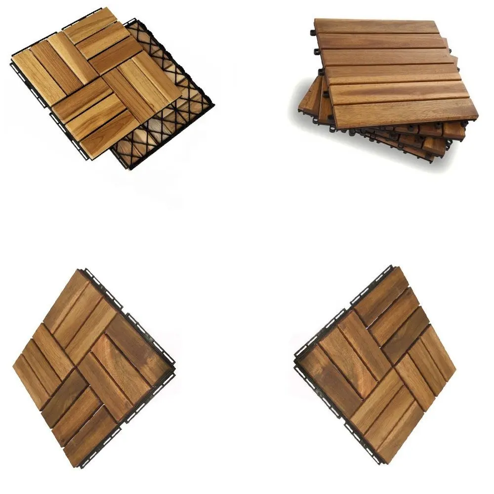 Acacia Wood Interlocking Deck Tiles, Plastic wood composite interlock deck tile or Plastic Decking Flooring Tiles B6623