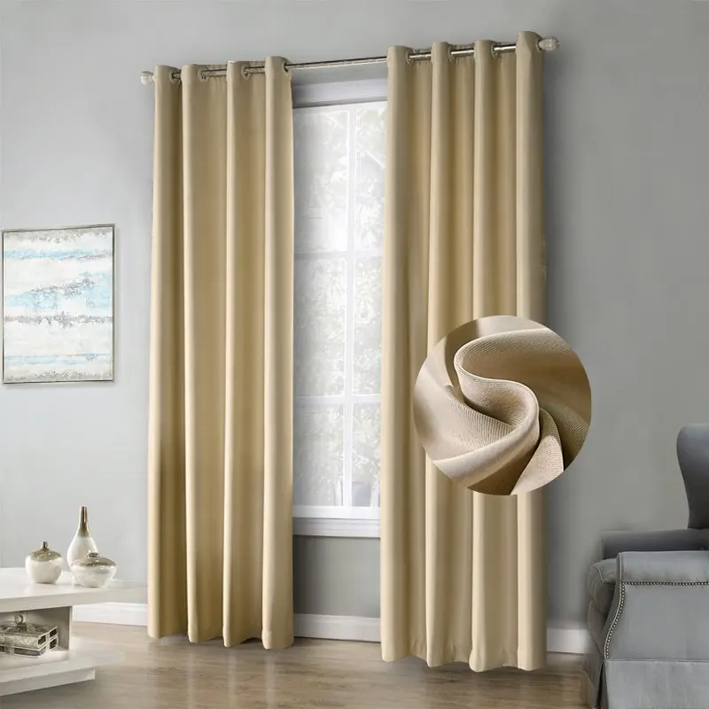 Bindi Factory Custom Color Luxury Soundproof 210GSM Double Matte Thermal Beige Polyester Living Room Curtains