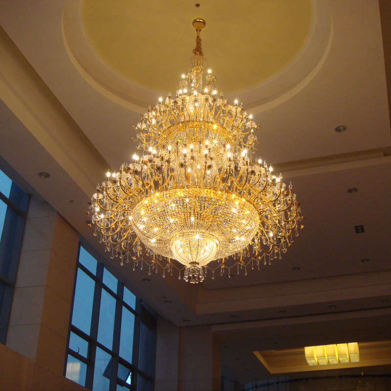 Customized Size Big Large Candle Crystal Chandelier Hotel Lighting Luxury Gold