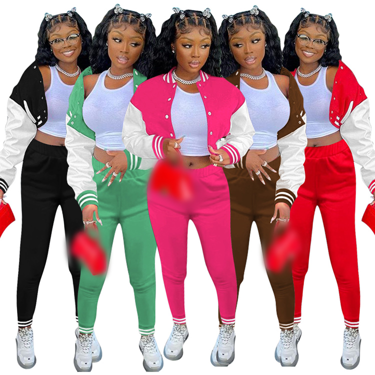 2021 New Arrivals Fashionable Women Outfit Active Wear Winter Two Piece Jacket Long Pants Sets