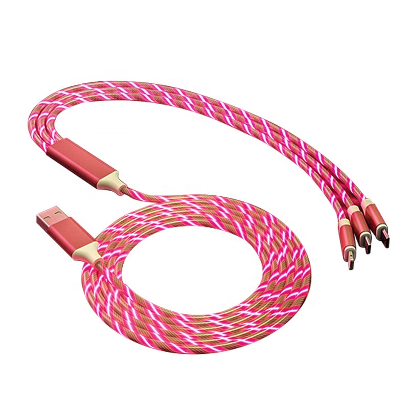 Оптовая продажа, 1 м светодиодный светильник Usb 3 в 1, быстрая зарядка, Usb-кабели типа C для мобильных телефонов