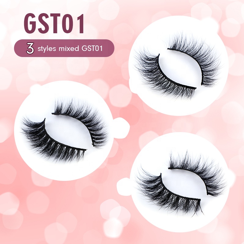 Genielash Wholesale Fluffy Natural 3D Faux Mink Strip False Eyelashes with Customized Package
