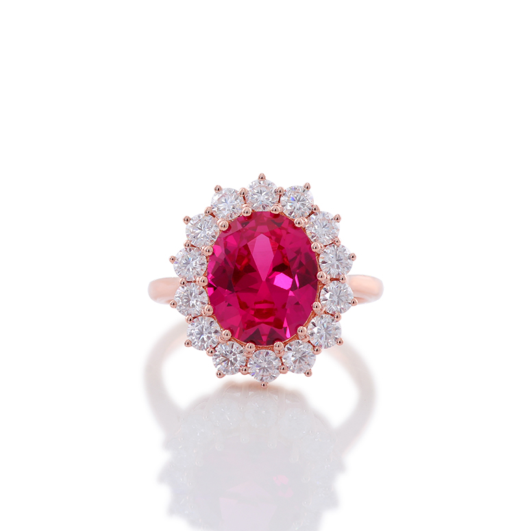 Diana Ruby Ring 10k rose Gold White Diamond Oval Engagement Ring Red Ruby lab grown Diamonds halo ring Anniversary Gift For Her