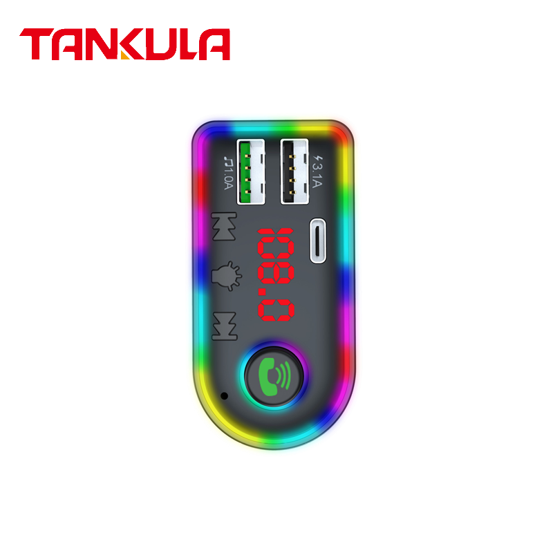 Factory Price New F8 Car MP3 Hands Free Seven Color Atmosphere Light 2021 Blue Tooth Car Kit