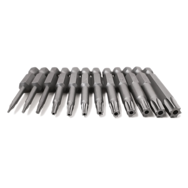 Набор отверток Torx, комплект из 12 насадок Т5 T6 T7 T8 T9 T10 T15 T20 T25 T27 T30 T40, длина 50 мм