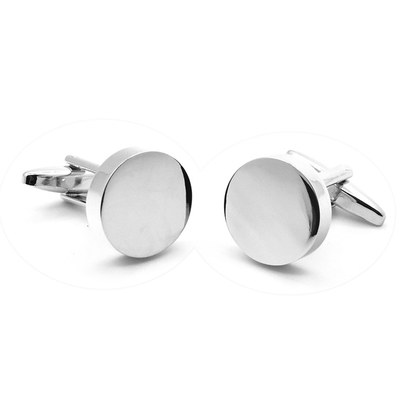 Whole Sale Business Mens Suit Shirt Cuff Links Round Silver Color Simple Plain Stainless Steel Blank Wedding Engraving Cufflinks
