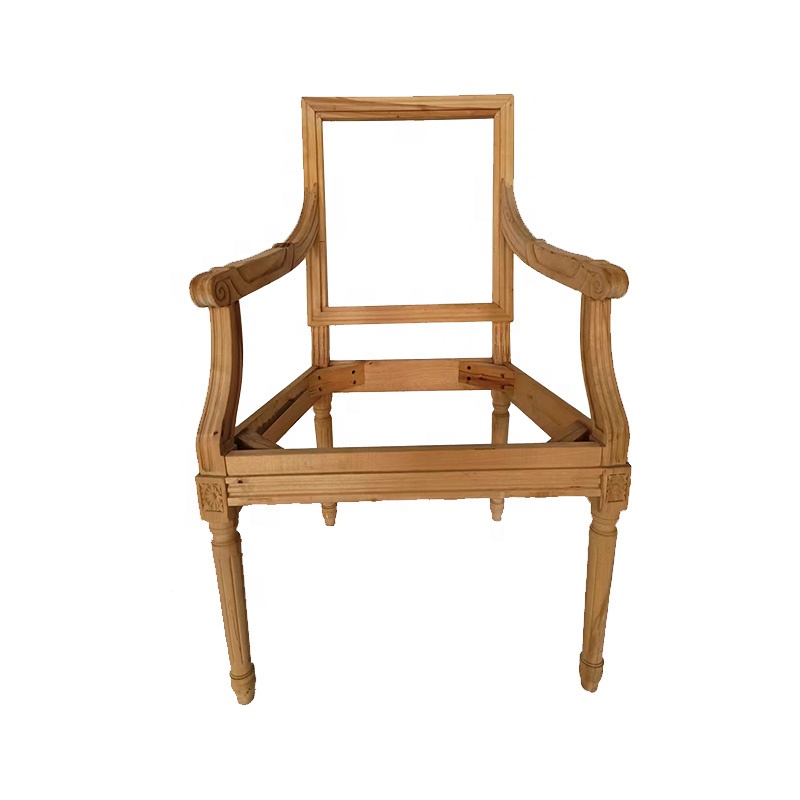 Hand carved square back fabric armchair frame classic wooden high back unfinished frames CH-970