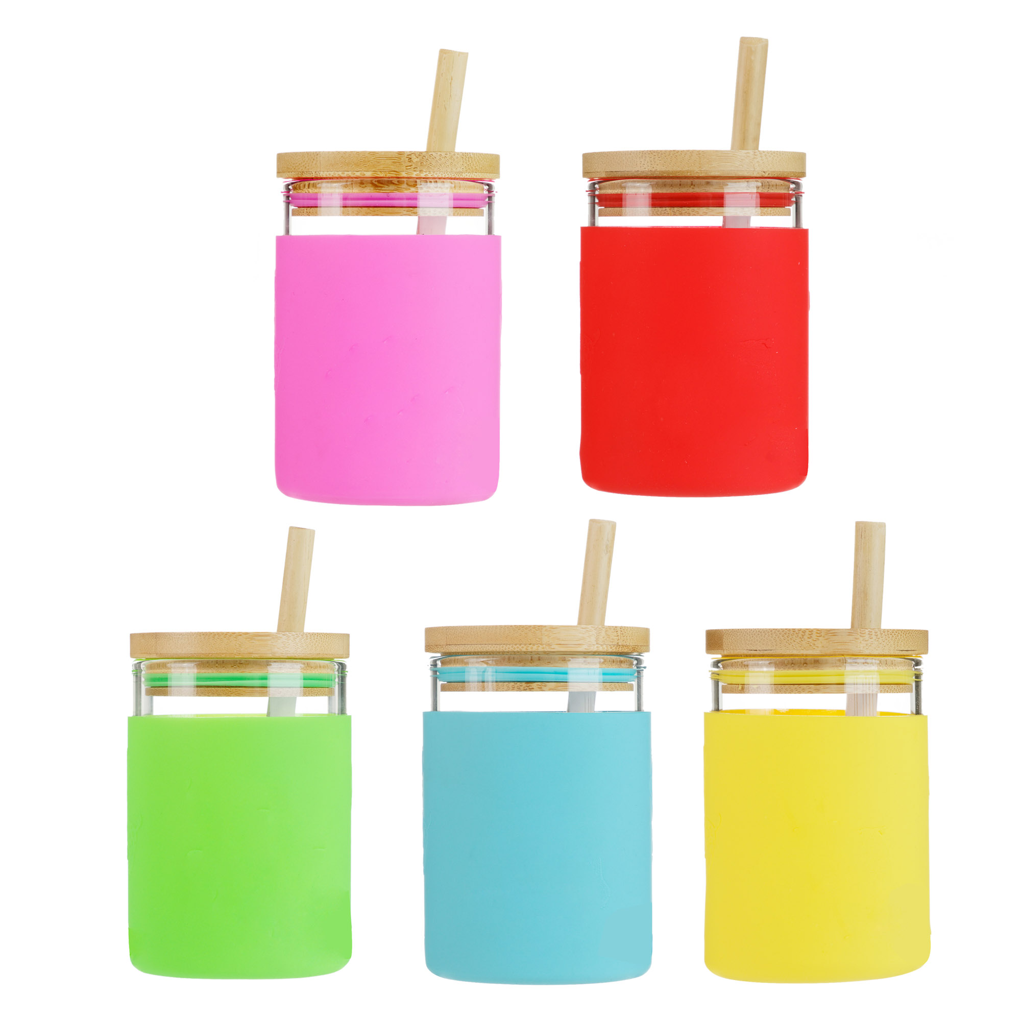 Natural bamboo lid silicone sleeve 500ml glass drinking water bottle for kids