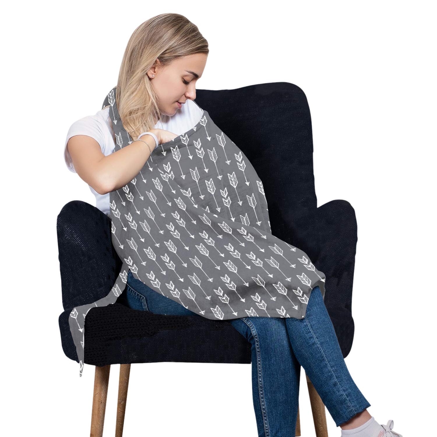 Cotton Nursing Cover - Large Breastfeeding Cover with Built-in Burp Cloth & Pocket - Soft, Breathable, Chemical-Free