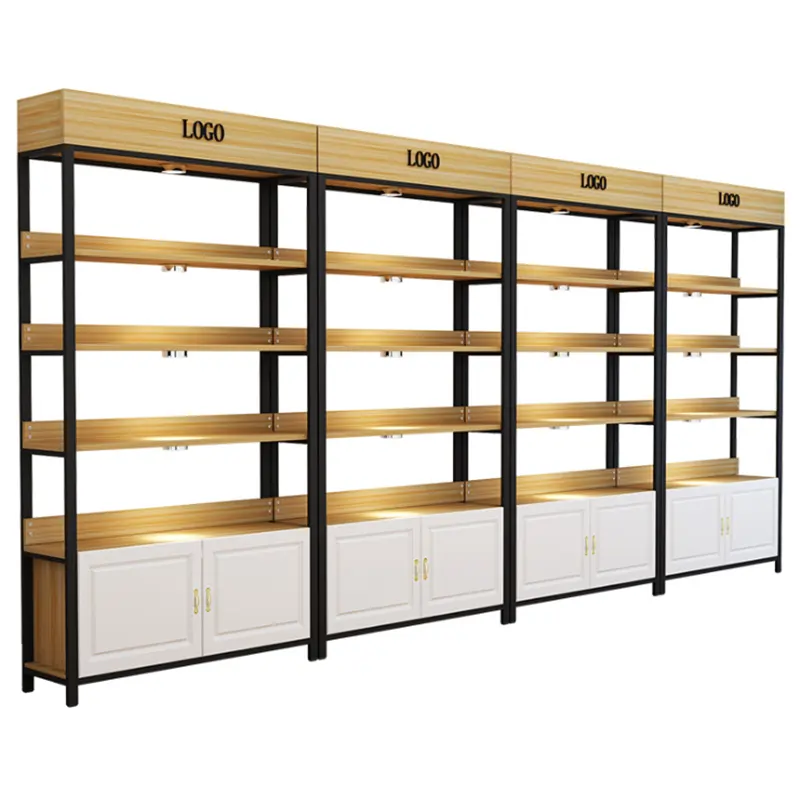 Factory Store Custom wooden wall cosmetic shelves display cabinet and makeup display wall showcase