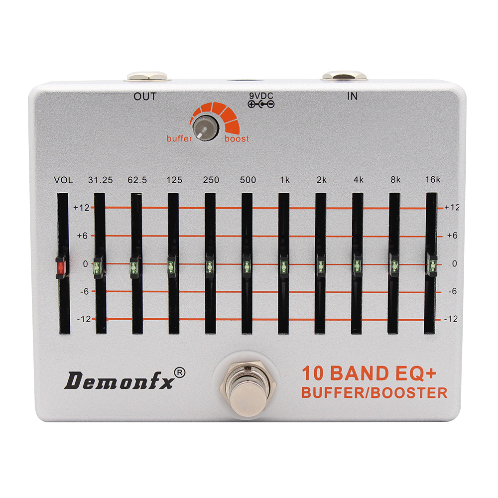Demonfx 10-Band EQ and Buffer Boost Guitar Bass Effect Pedal Aluminum Equalizer for Classical Instrument