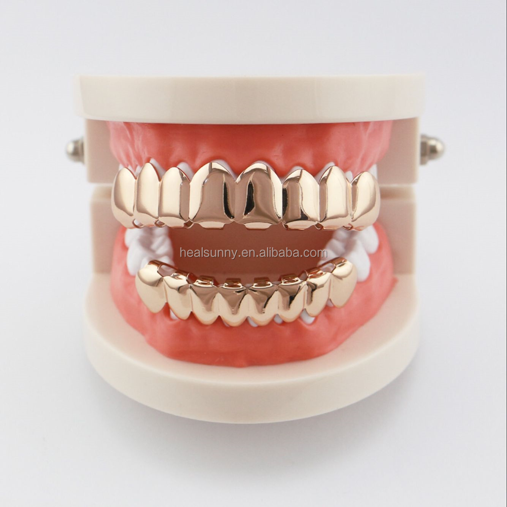Золотые зубы Grillz верхнее дно грили зубной рот Панк зубы шапки Косплей партии зубы тела ювелирные изделия стоматологические грили набор