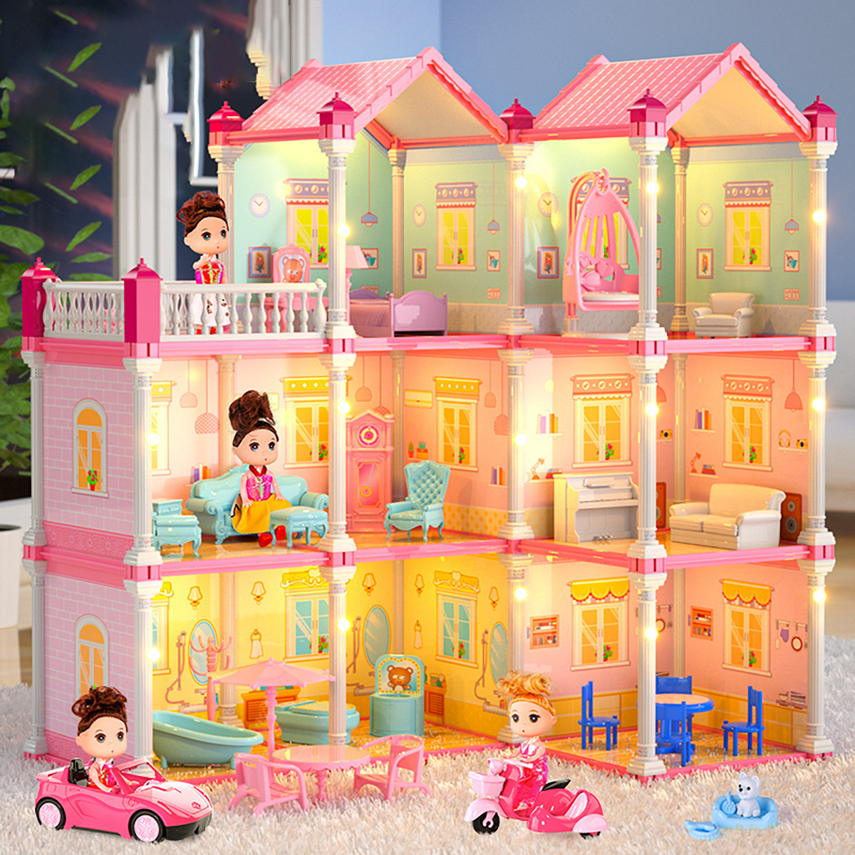 New Modern Gabbys Doll Play House Kitchen Set Toys Party Accessories White Rattan Diy Big Dolls House With Dolls Girls