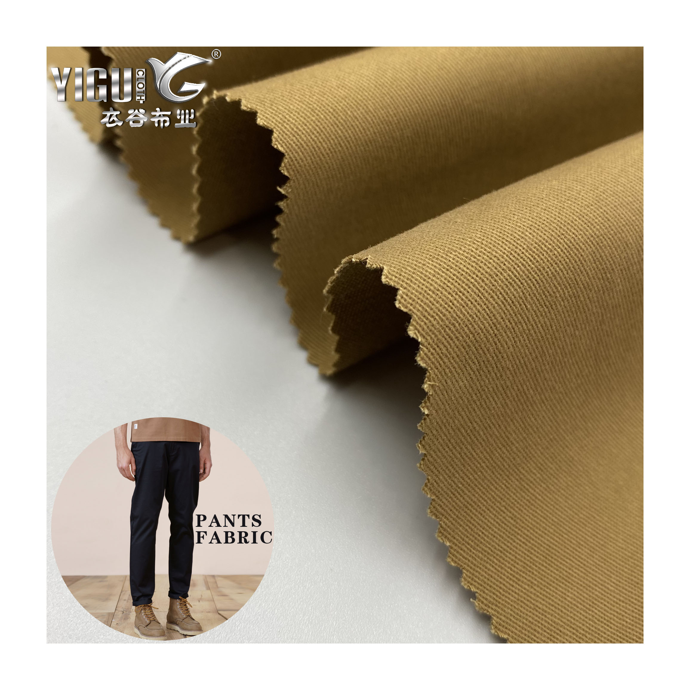 230GSM 70D High Density 97 Cotton 3 Spandex Khaki Cargo Pants Fabric Peach Finished