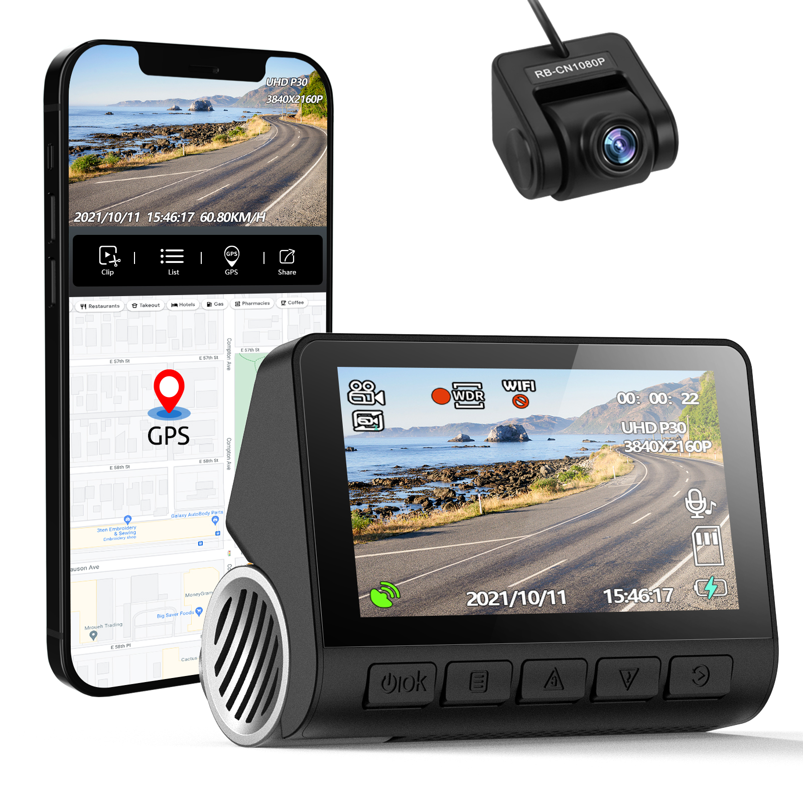 Видеорегистратор V55, 4k, Wi-Fi, Gps, два канала