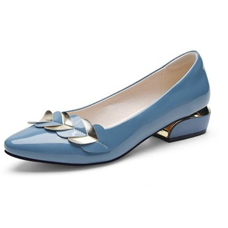 Women's low heel low-cut women's shoes 2021 new patent leather women's thick heel blue leather shoes large size 41