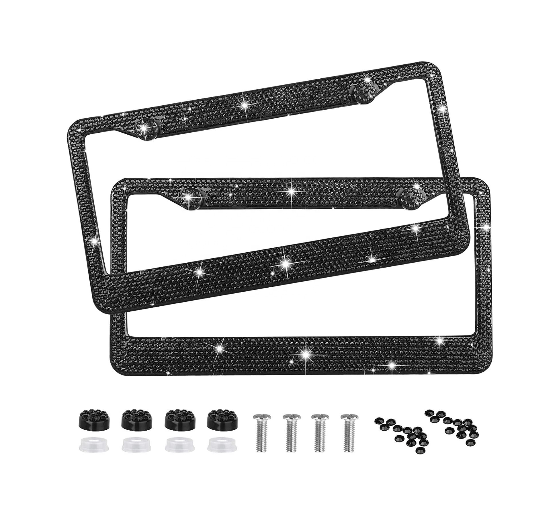 Rhinestone License Plate Frame Handmade Waterproof License Plate Frame cover Aluminium Metal Chrome Crystal Diamond for women