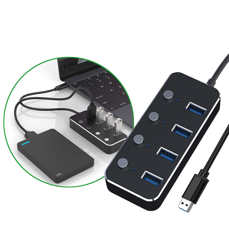 5 Гбит/с, высокая скорость USB 3,0 разветвитель алюминиевого сплава 4-портовый концентратор с переключателем управления для настольных ПК ноутбук