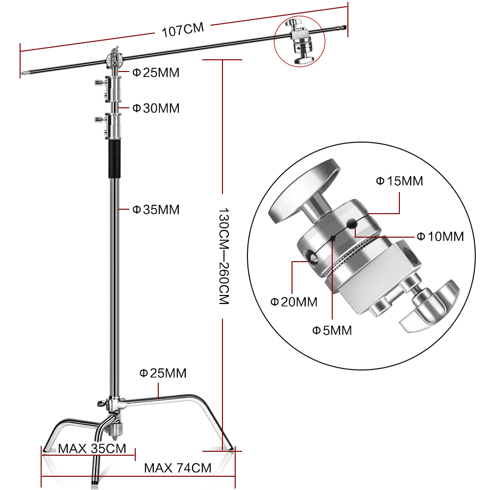 Heavy Duty Light Stand Magic Leg C Stand Photography Arm Crossbar Large Stainless Steel Fast Folding 270CM