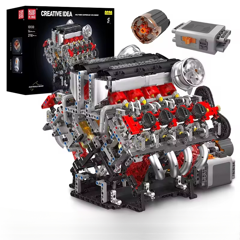 Mould King 10130 Technical Car Part F488 Supercar V8 Engine Assembly Brick Toys Model Kids Christmas Gift Building Blocks Sets