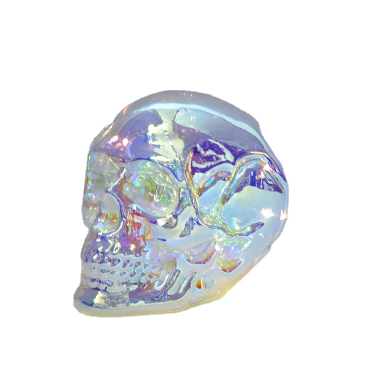 Halloween decorative led glass skull light with rainbow color finish