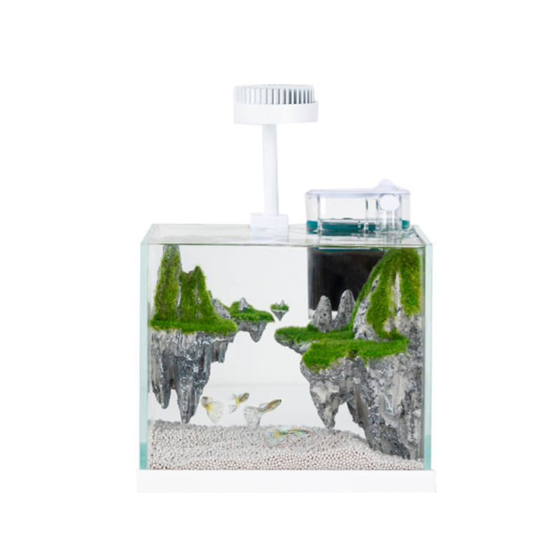 YEE Sky City Model Betta Fish Modern Moutain Glass Small Fish Tanks Aquarium