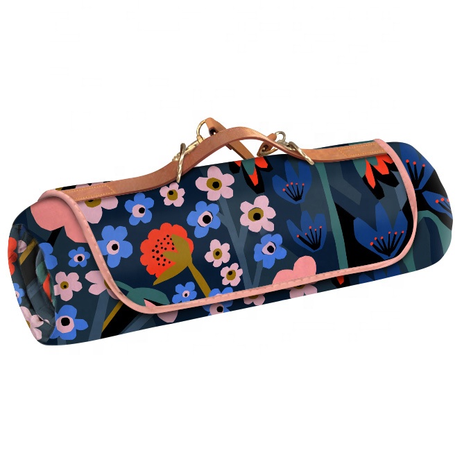 Extra Large Picnic Blanket Fleece Beach Mat with PU Carrier and Waterproof Backing Family Outdoor Travel Camping Rug Grass Mat