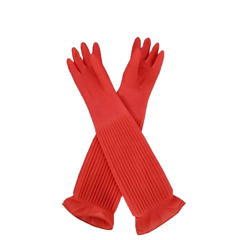 Red 55cm long cleaning latex household gloves for kitchen