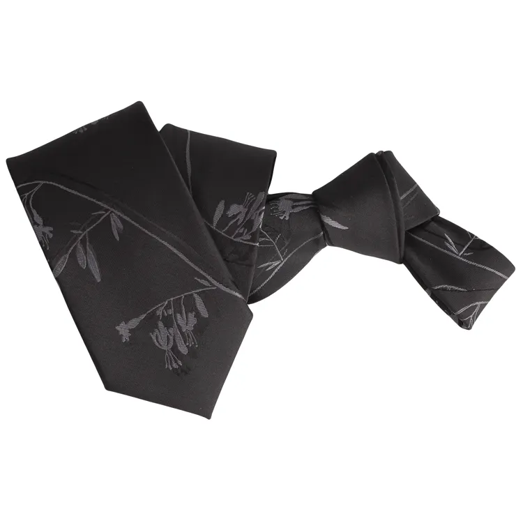 Black Panel Design Custom Polyester Ties For Sale Solid Texture Microfiber Woven Jacquard Handmade Necktie For Men