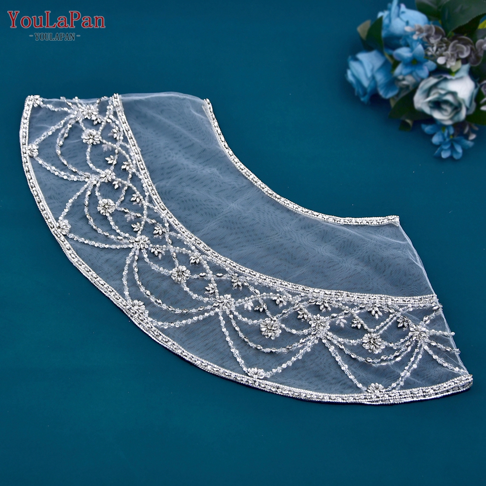 YouLaPan SG32 Crystal Beaded New Shawl Round Collar Bridesmaids Shrugged Rhinestones Rimmed Wedding Mesh Shawl