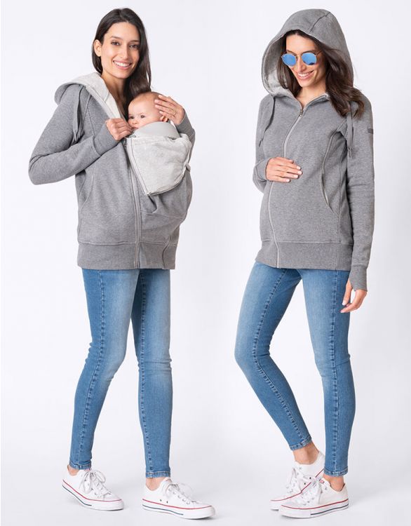 Maternity Outerwear Clothes Cotton Blend 3 In 1 Maternity Hoodie With Drawstring Hood Zip-Off Panel Fits Over Baby Carrier