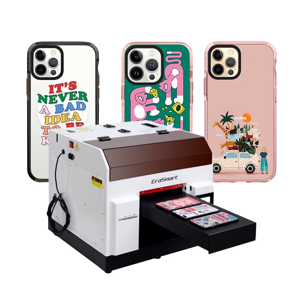 Erasmart Hot selling a4 Custom Printer flatbed printer phone case printing machine PVC glass leather metal plastic a4 uv printer