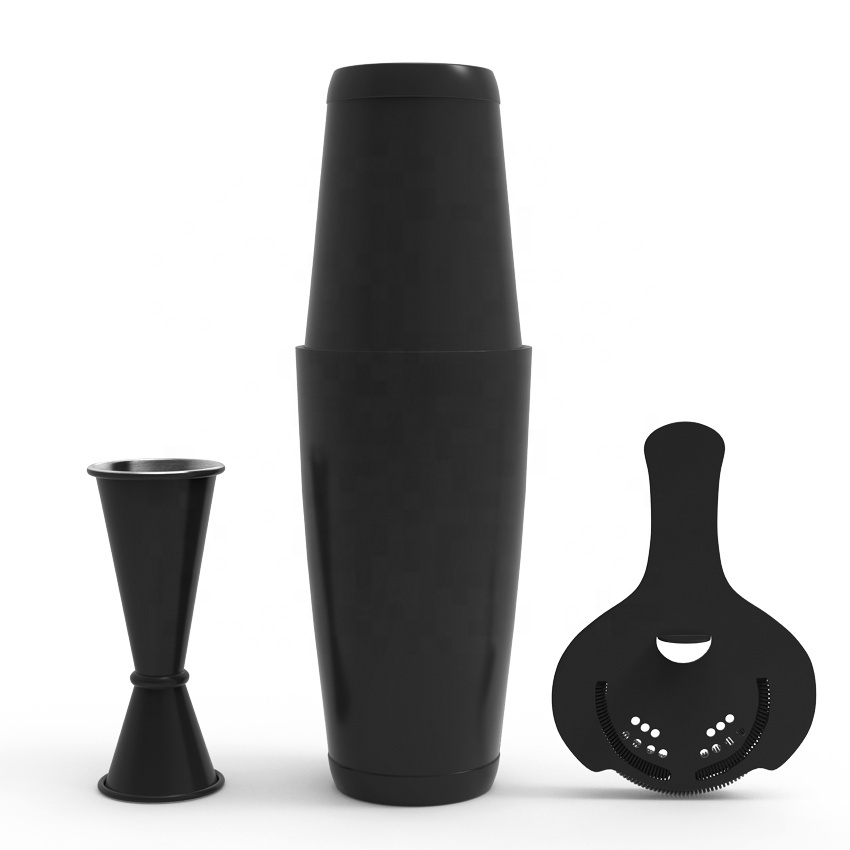 Luxury Matte Black Bar Tool Set 1oz/2oz Jigger Hawthorn Strainer Boston Shaker Kit Hot Luxury Mixer Bartending for Cocktail