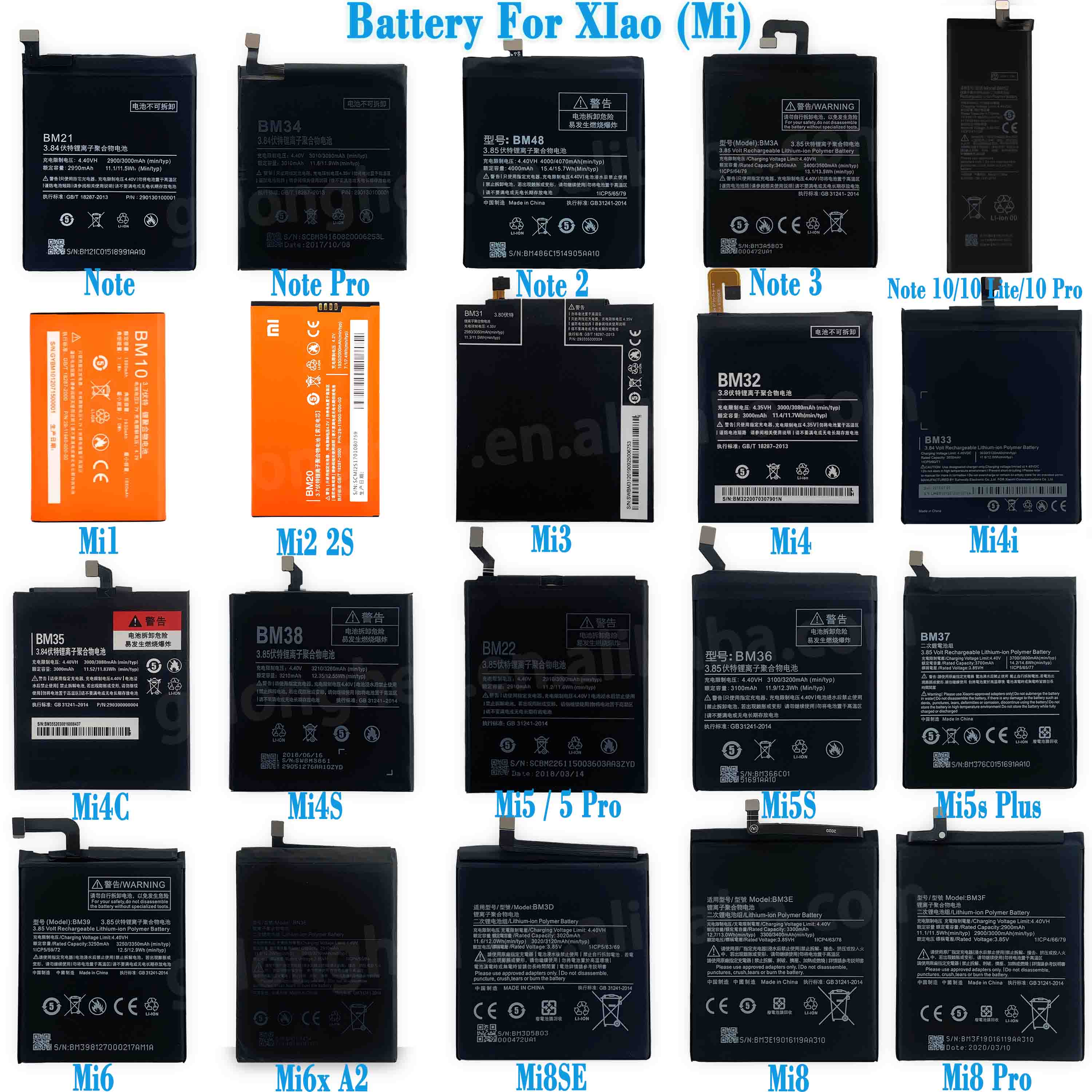 OEM Factory battery Full range of battery for xiaomi mi poco redmi 1 2 3 4 5 6 7 8 9 10 11 A1 6X Note F1 F2
