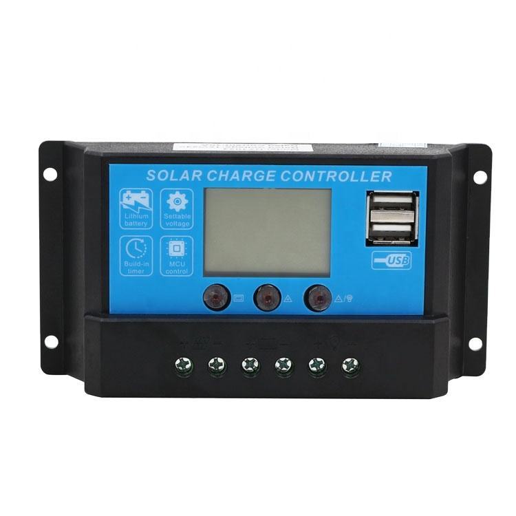 Home use 10a solar charger controller inbuilt lcd display charge 12v/24v