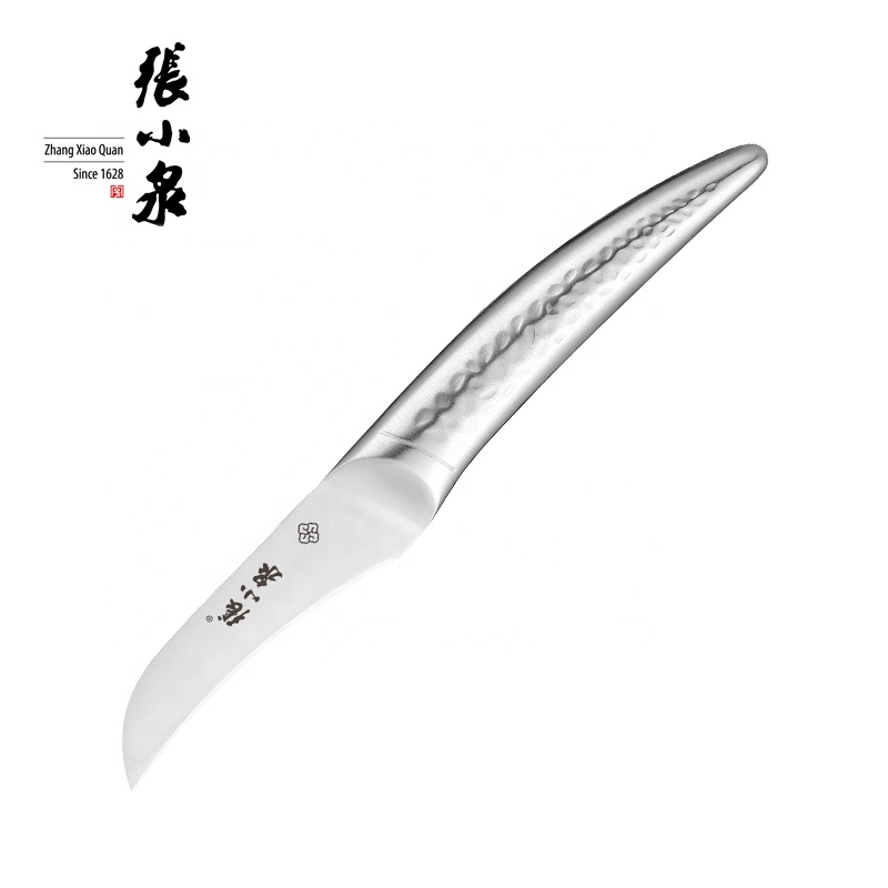 Stainless Steel Bird Beak Fruit Knife Curved Paring Knife with Hammered Pattern Hollow Handle