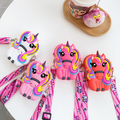 2021New arrival girl storage silicone bags new crossbody change bag for kids wallet unicorn students coin cartera