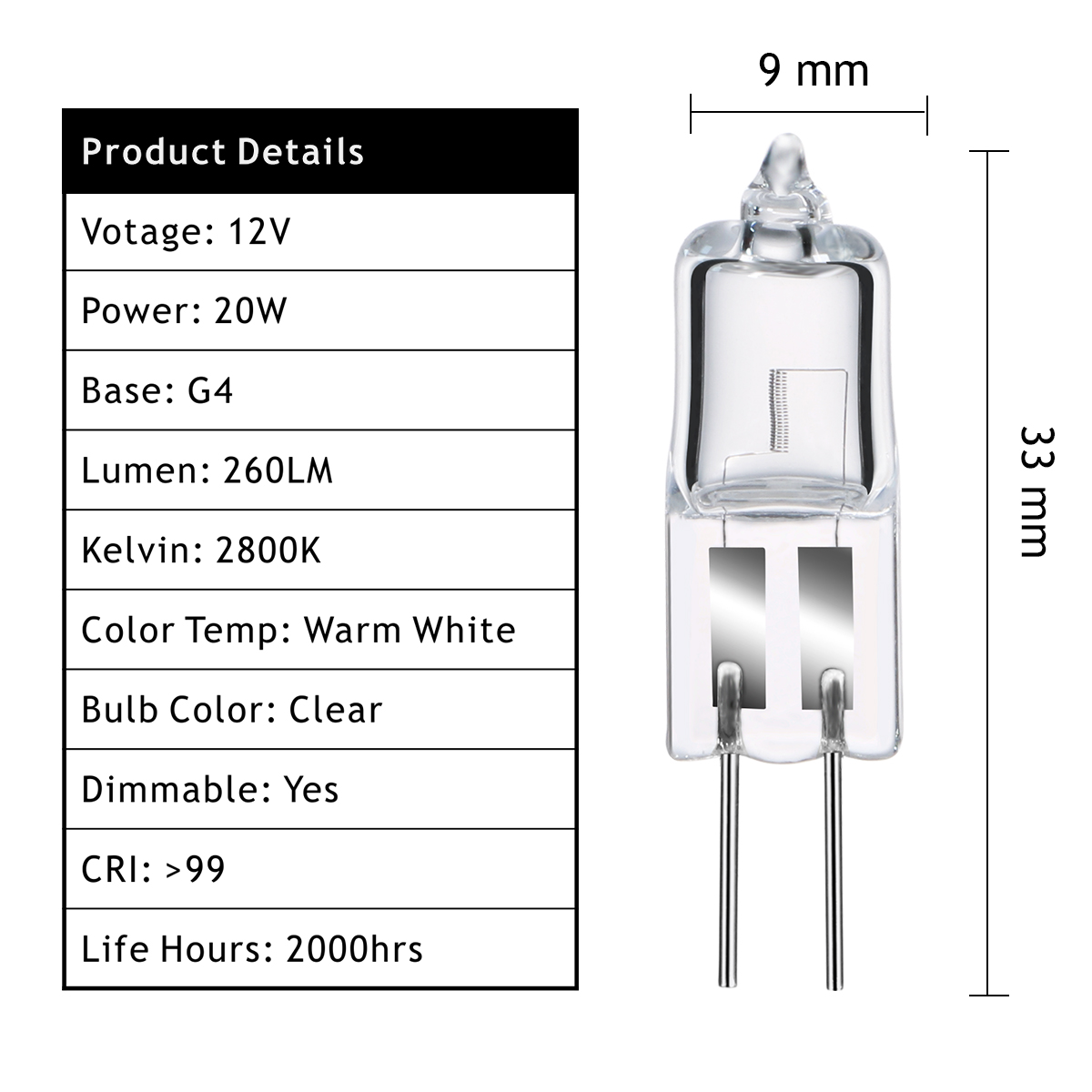 Dimmable Puck Light Landscape Lighting Kitchen Range Hood Vent 2800k Bulb G4 12V 20W L20 halogen bulb