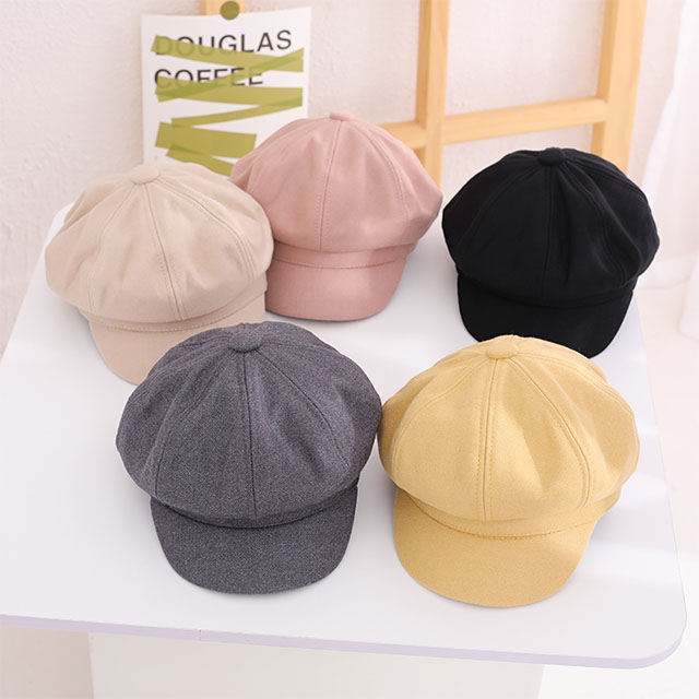 Wholesale New Solid Color Fashion Cap Octagonal Children's Berets Kids Hat TR Wool Winter Hat