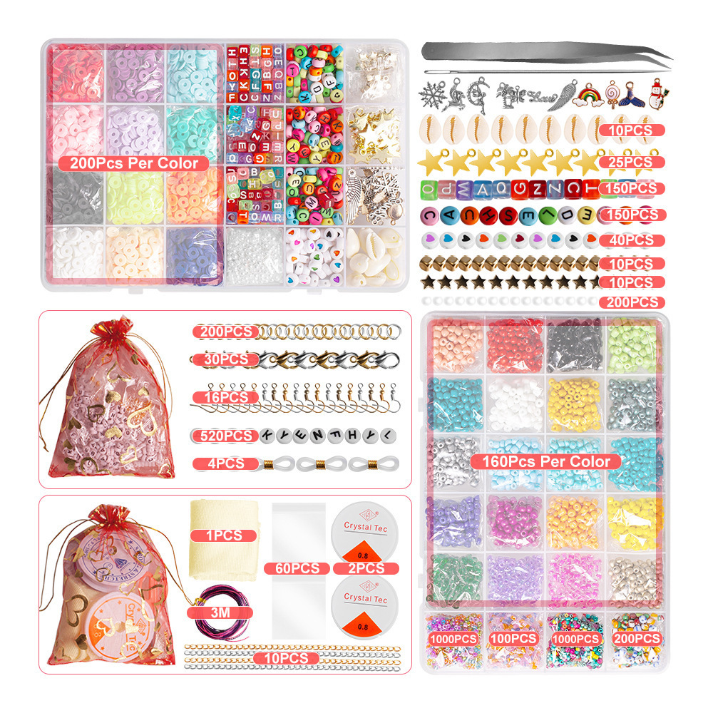 8600PCS Wholesale DIY Glass Seed Beads Alphabet Letter Beads Clay Bracelet Beads Jewelry Making Kits With Jewelry Tools For Kids